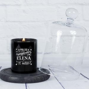 Vela grabada 'Feliz cumpleaños' con campana de cristal
