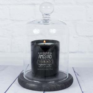 Vela grabada 'La verdadera amistad' con campana de cristal
