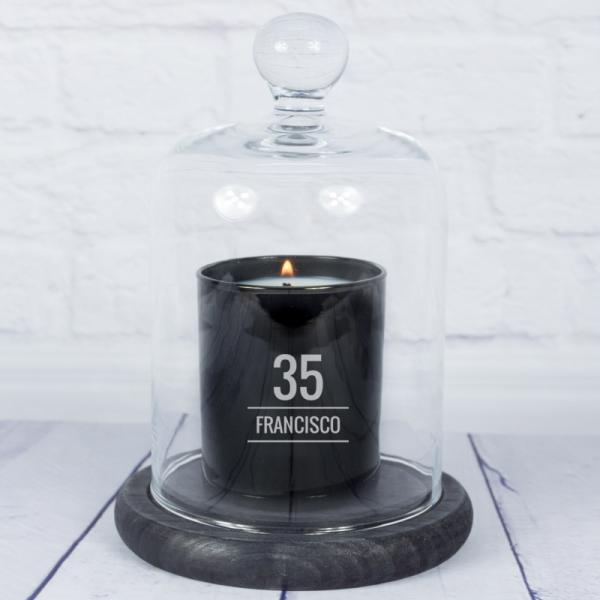 Vela grabada para cumpleaños con campana de cristal
