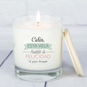 Vela personalizada con olor a felicidad