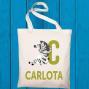 Regalos personalizados: Regalos con nombre: Bolsa tote BIO personalizada 'alfabeto animal'