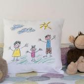 Cojín cuadrado con el dibujo de tu hijo