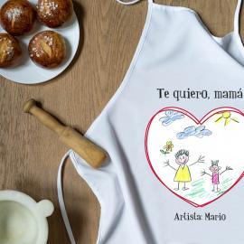 Delantal personalizado corazón con dibujo para mamá
