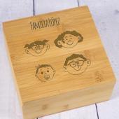 Caja de té grabada 'Familia Molona' en Bambú