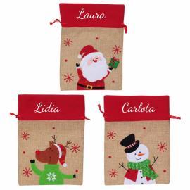 Bolsa regalo de Navidad bordada efecto lino Bolsa regalo de Navidad bordada efecto lino