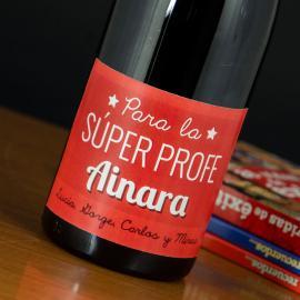 Botella de vino personalizada Super Profe Botella de vino personalizada Super Profe