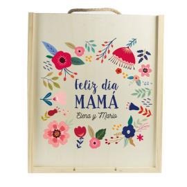 Caja de vino personalizada 'Flores para mamá' Caja de vino personalizada 'Flores para mamá'