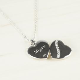 Colgante corazón de plata grabado para 2 fotos Colgante corazón de plata grabado para 2 fotos