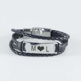 Pulsera grabada de acero y piel Pulsera grabada de acero y piel