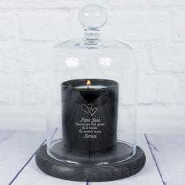 Vela grabada corazones con campana de cristal Vela grabada corazones con campana de cristal