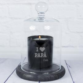 Vela grabada 'I love' con campana de cristal Vela grabada 'I love' con campana de cristal