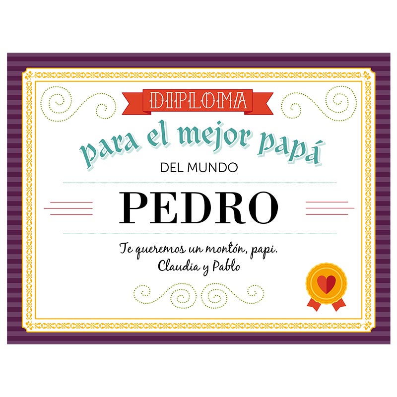 Regalos personalizados: Diseño y decoración: Diploma para el mejor papá personalizado