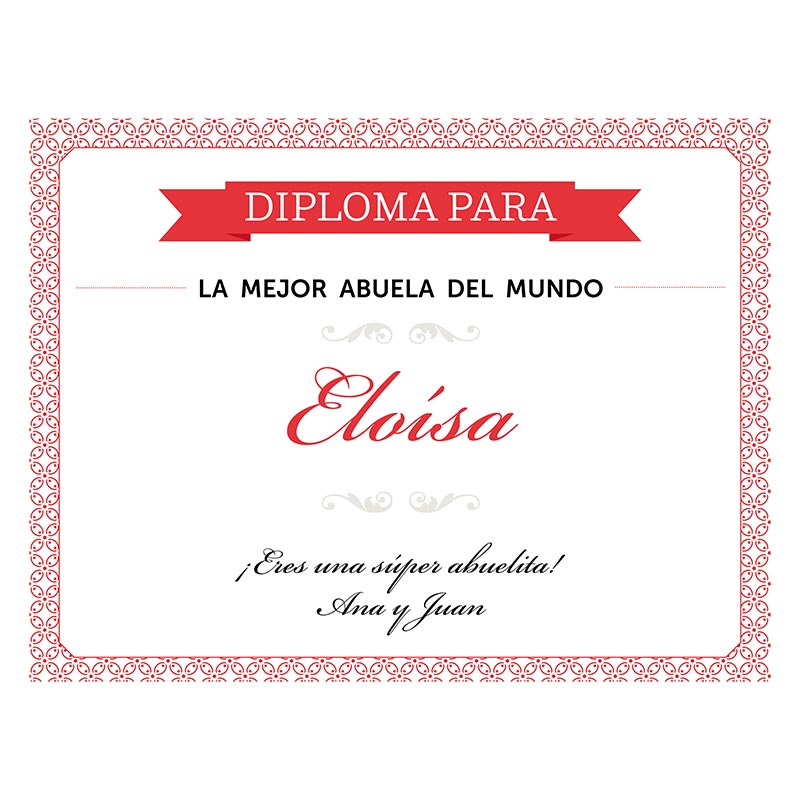 Regalos personalizados: Diseño y decoración: Diploma personalizado para la mejor abuela