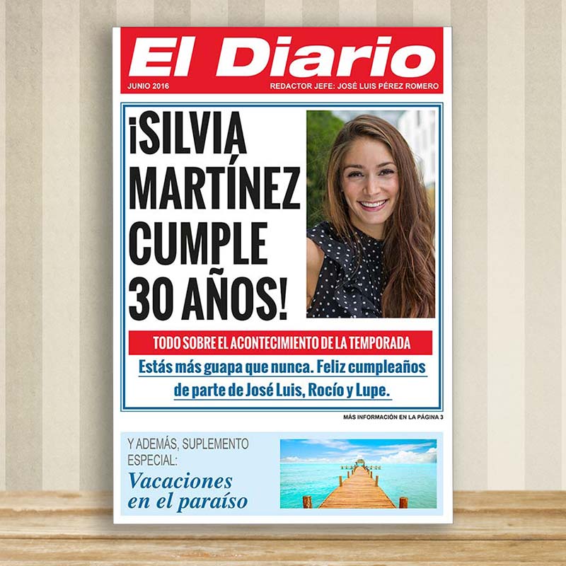 Falsa portada de periódico para cumpleaños