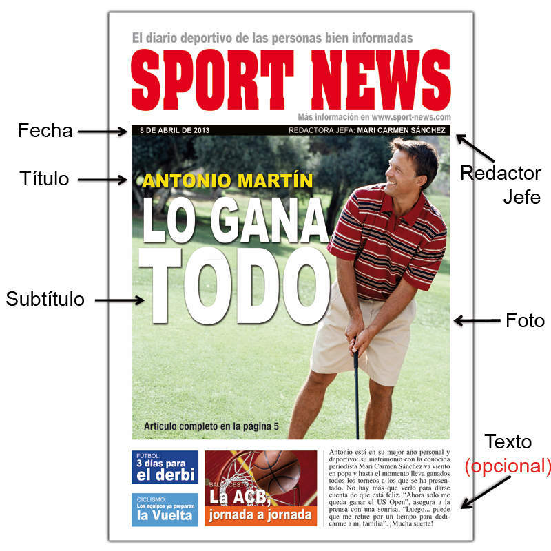 Regalos personalizados: Regalos con fotos: Falsa portada de peri&oacute;dico para &eacute;l