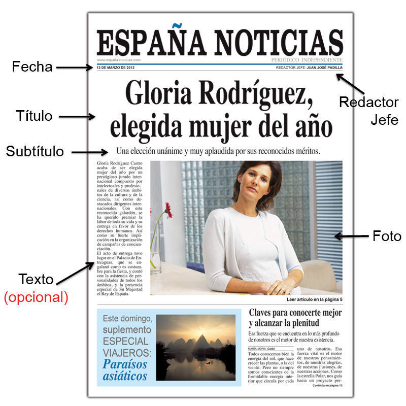 Falsa portada de periódico para ella