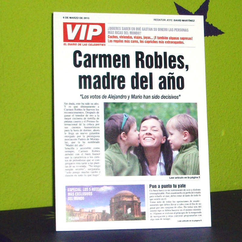Regalos personalizados: Regalos con fotos: Falsa portada de peri&oacute;dico para ella
