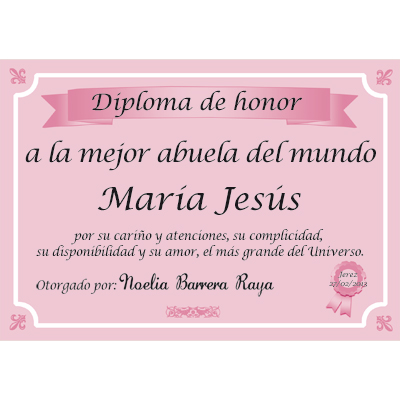 Regalos personalizados: Diseño y decoración: Diploma a la mejor abuela del mundo