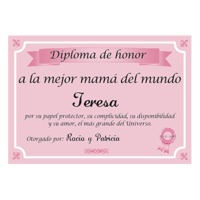 Regalos personalizados: Regalos con nombre: Diploma a la mejor madre del mundo