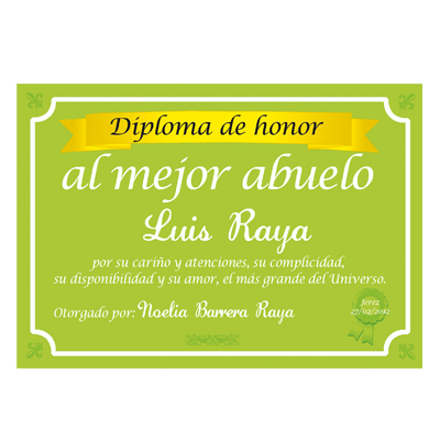 Regalos personalizados: Diseño y decoración: Diploma al mejor abuelo del mundo