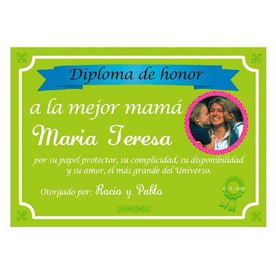 Regalos personalizados: Regalos con fotos: Diploma para la mejor Madre con foto