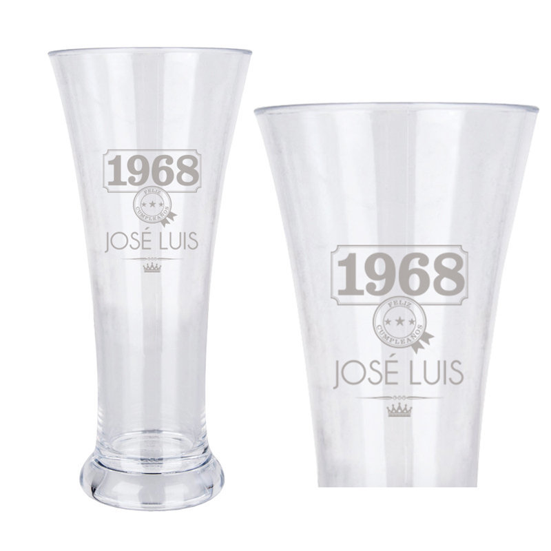 Regalos personalizados: Cristaler&iacute;a personalizada: Copa de cerveza a&ntilde;o de nacimiento