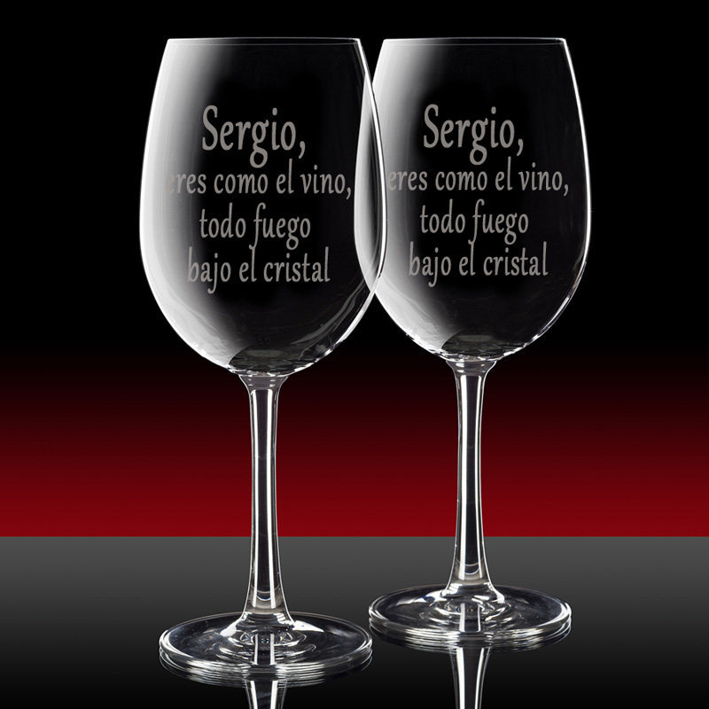 Regalos personalizados: Bebidas personalizadas: Copas de vino grabadas con mensaje