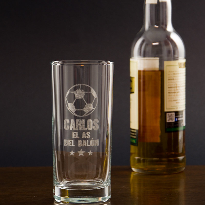 Regalos personalizados: Cristaler&iacute;a personalizada: Vaso de whisky alto para el as del bal&oacute;n