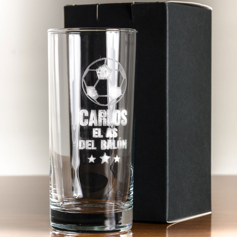 Regalos personalizados: Cristalería personalizada: Vaso de whisky alto para el as del balón 