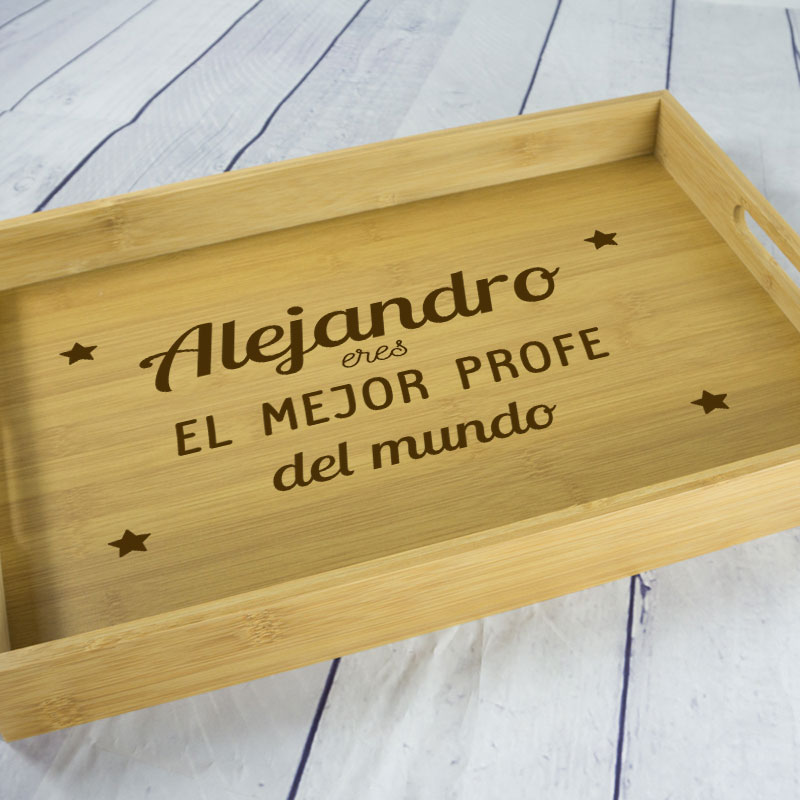 Regalos personalizados: Madera personalizada: Bandeja personalizada para el mejor profe