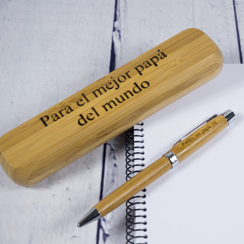 Regalos personalizados: Regalos con nombre: Bolígrafo de madera de bambú grabado