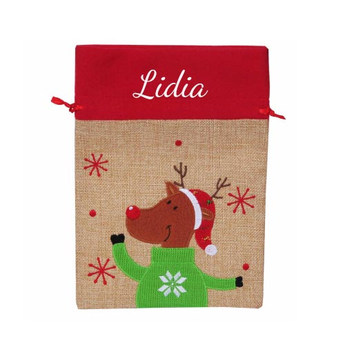 Regalos personalizados: Regalos bordados: Bolsa regalo de Navidad bordada efecto lino