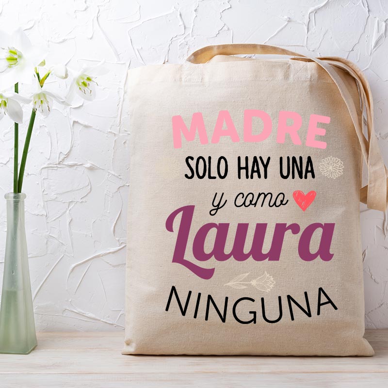 Regalos personalizados: Regalos con nombre: Bolsa tote bag personalizada 'Como mamá ninguna'