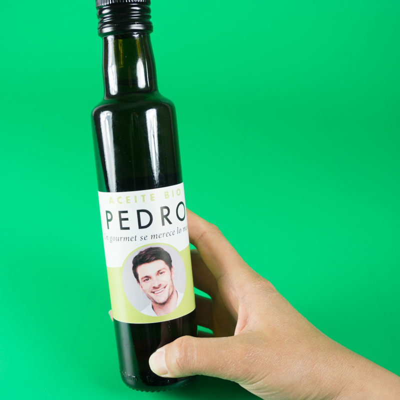 Botella de aceite BIO personalizada con foto