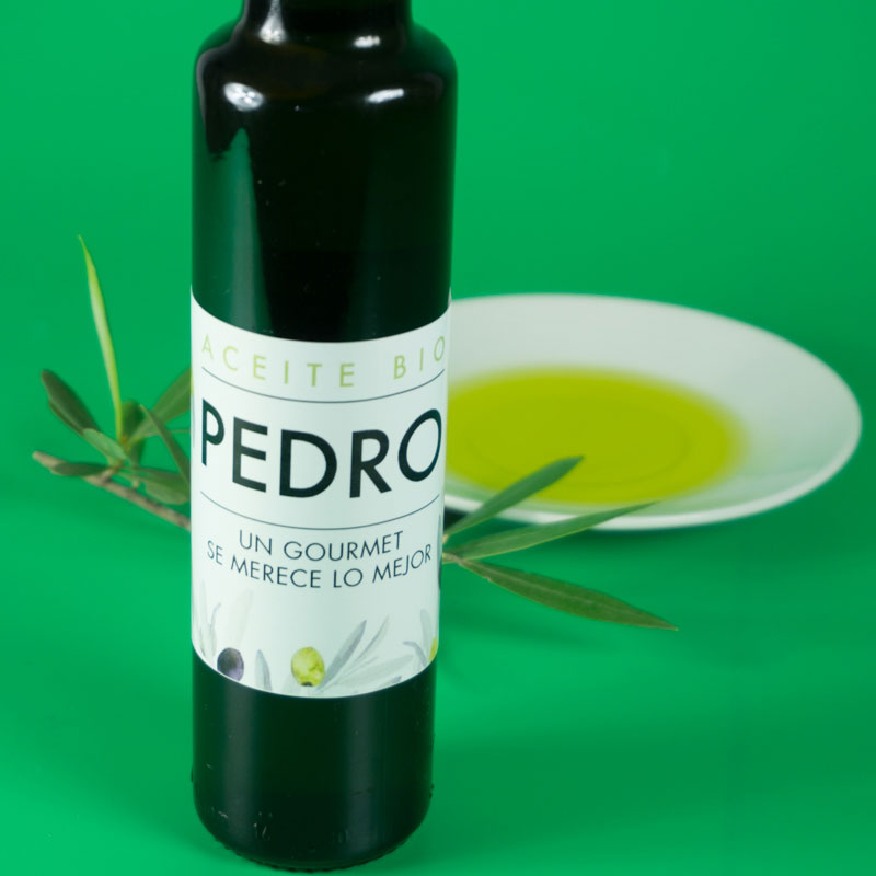 Regalos personalizados: Regalos con nombre: Botella de aceite BIO personalizada con nombre