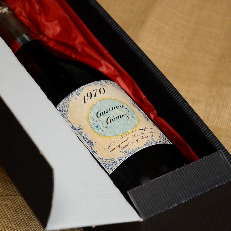 Regalos personalizados: Bebidas personalizadas: Botella de champán cumpleaños vintage