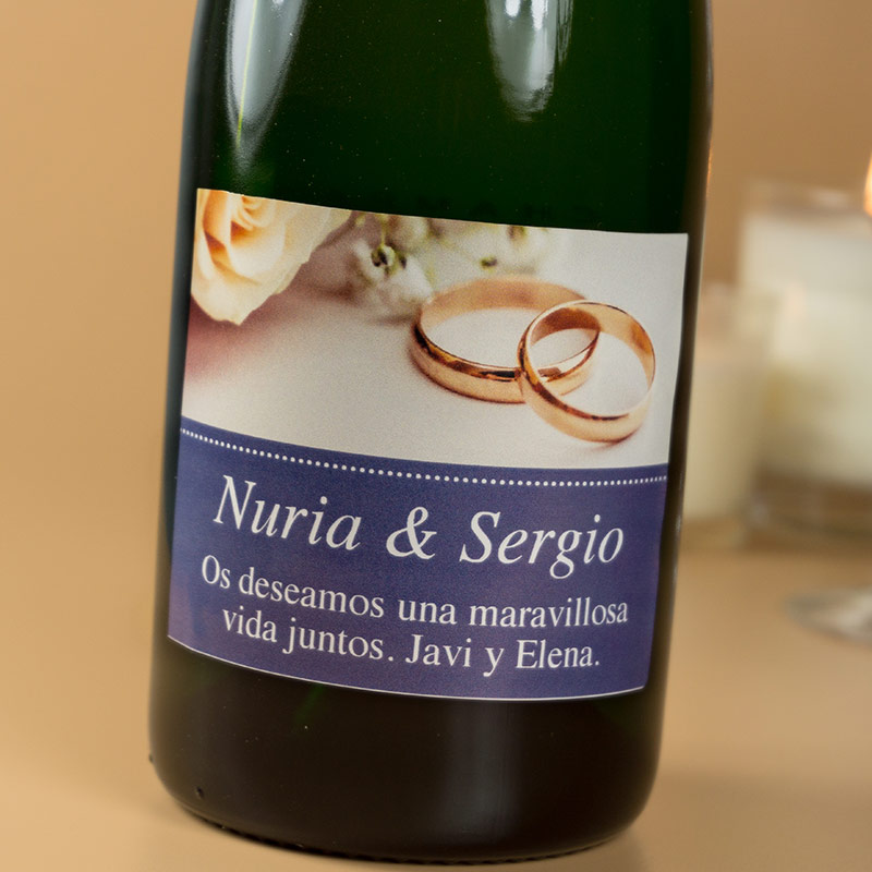 Botella de champán personalizada 'Anillos de boda'