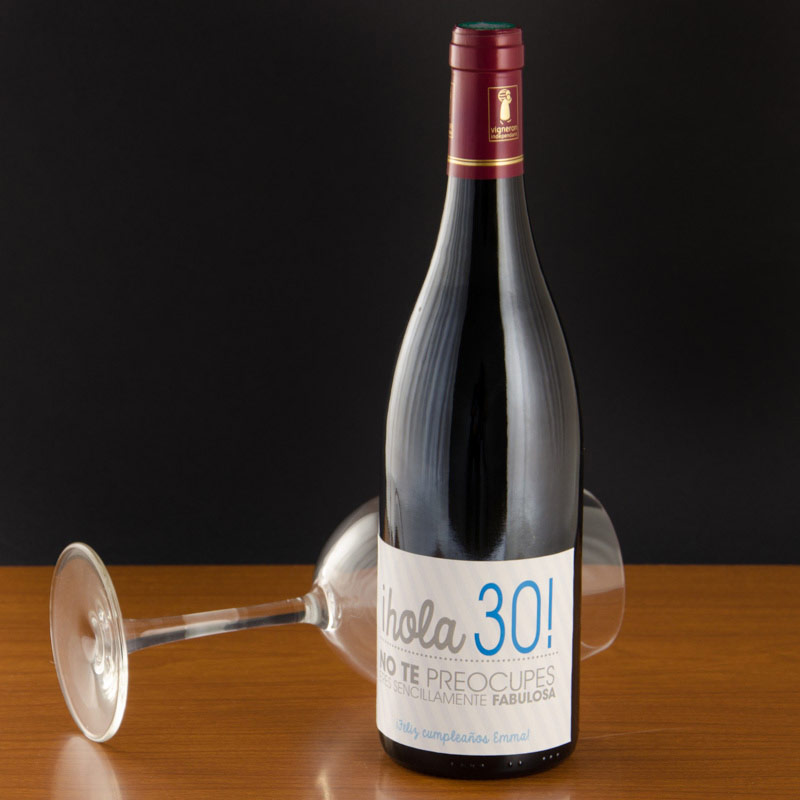 Regalos personalizados: Bebidas personalizadas: Botella de vino 30 cumpleaños