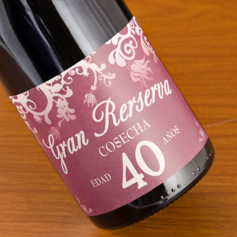 Regalos personalizados: Bebidas personalizadas: Botella de vino 40 años