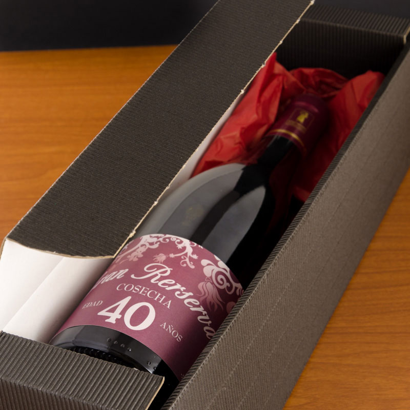 Regalos personalizados: Bebidas personalizadas: Botella de vino 40 años