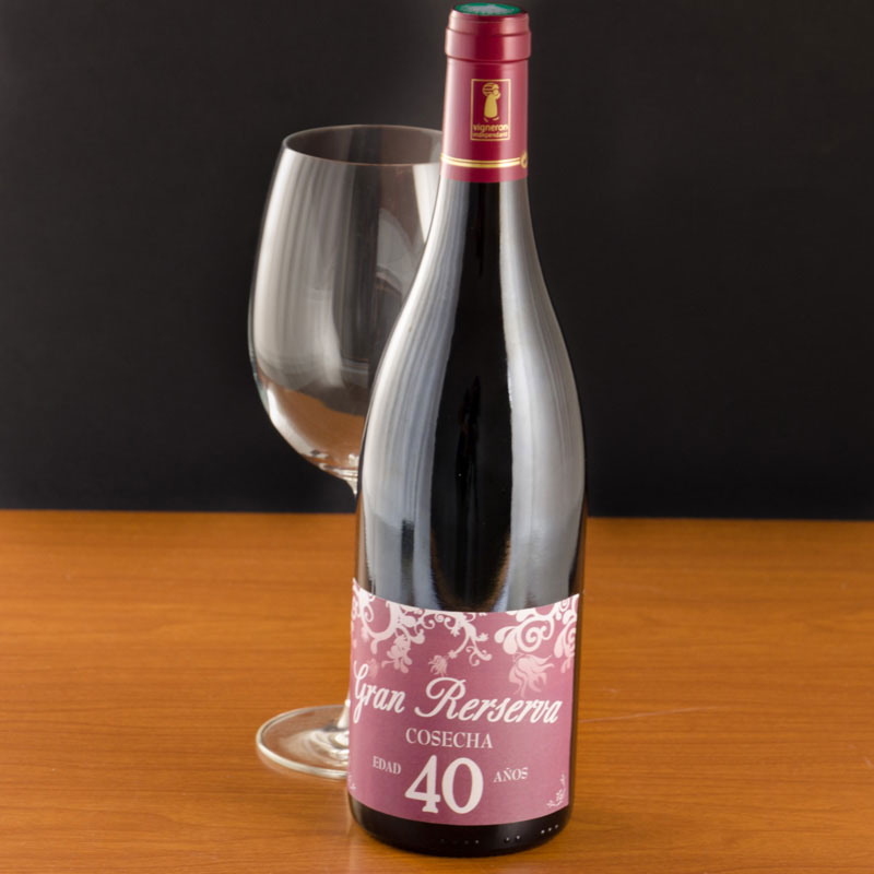 Regalos personalizados: Bebidas personalizadas: Botella de vino 40 años