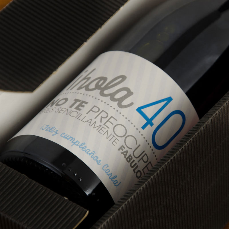 Regalos personalizados: Bebidas personalizadas: Botella de vino 40 cumpleaños