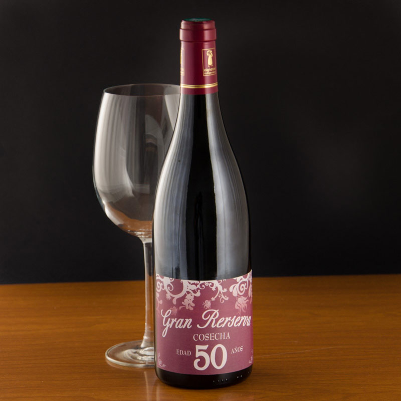 Regalos personalizados: Bebidas personalizadas: Botella de vino 50 años