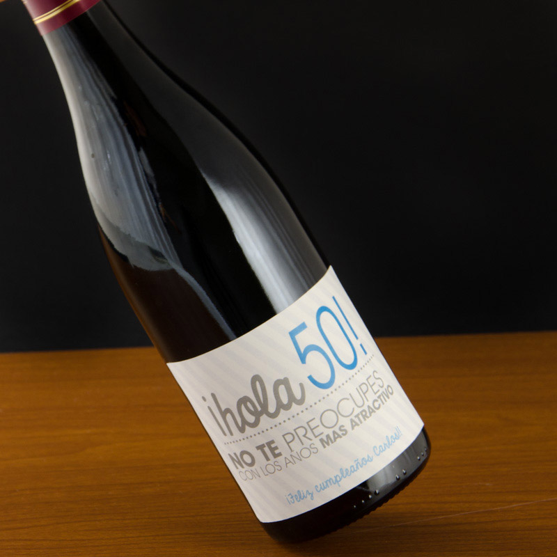 Regalos personalizados: Bebidas personalizadas: Botella de vino 50 cumpleaños