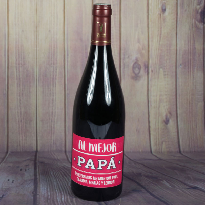 Regalos personalizados: Bebidas personalizadas: Botella de vino al mejor Papá personalizada