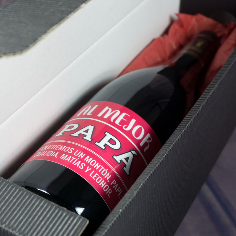 Regalos personalizados: Bebidas personalizadas: Botella de vino al mejor Papá personalizada