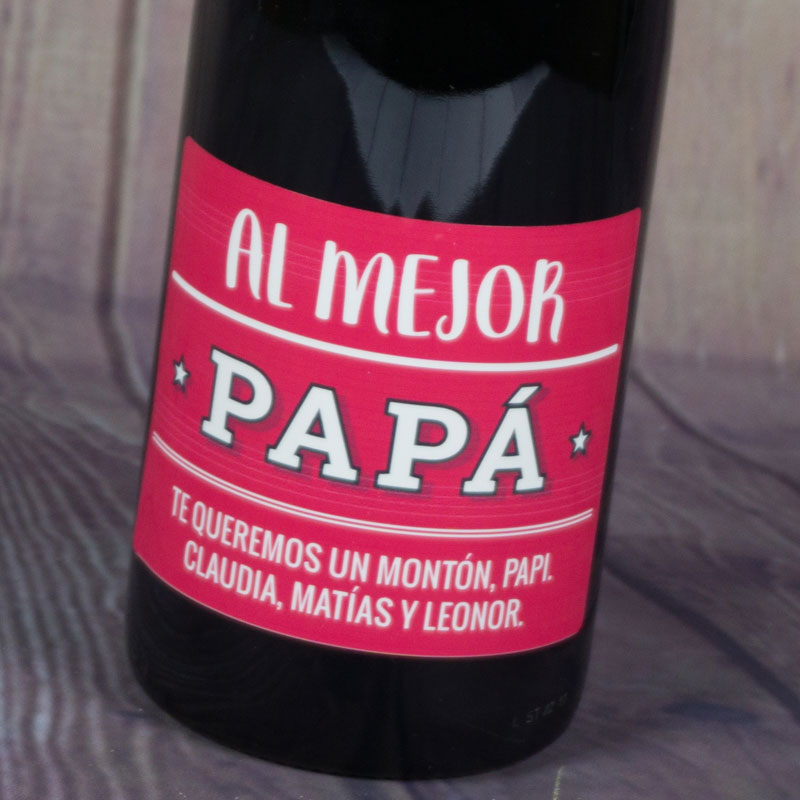 Regalos personalizados: Bebidas personalizadas: Botella de vino al mejor Pap&aacute; personalizada
