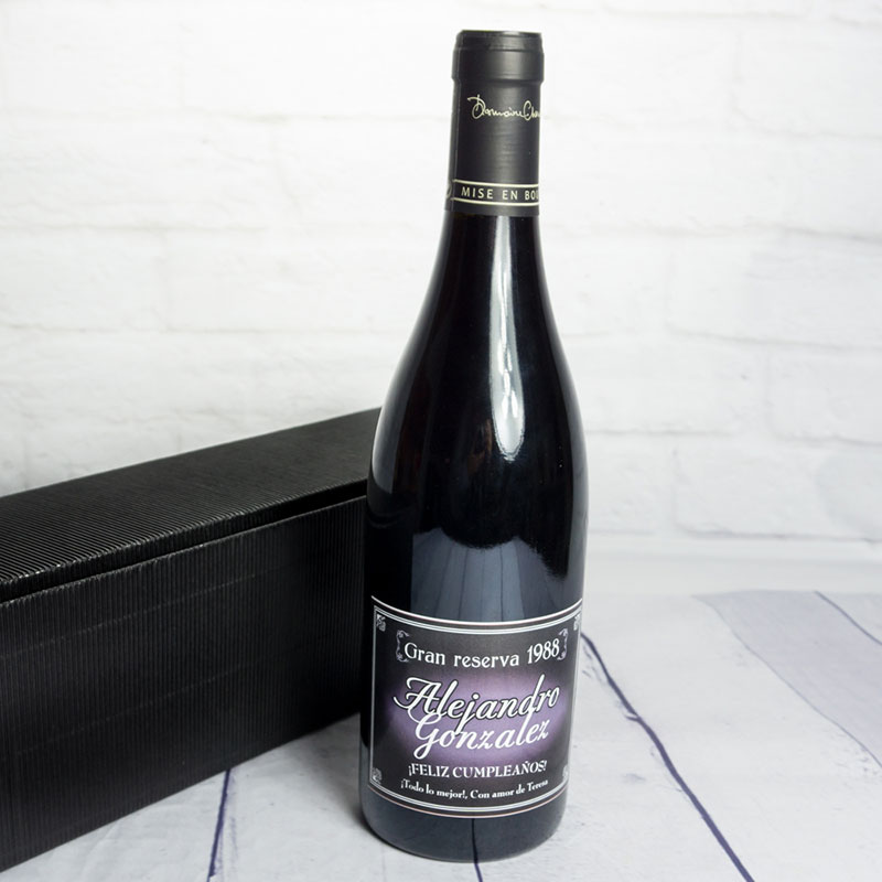 Regalos personalizados: Bebidas personalizadas: Botella de vino BIO con etiqueta Gran Reserva