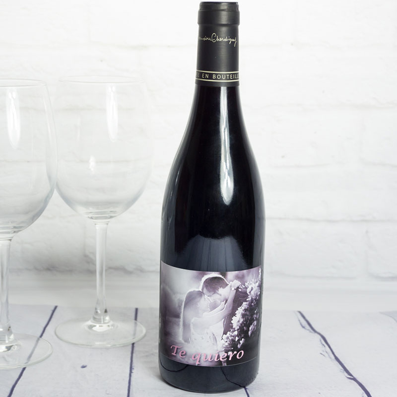 Regalos personalizados: Bebidas personalizadas: Botella de vino BIO personalizada con foto