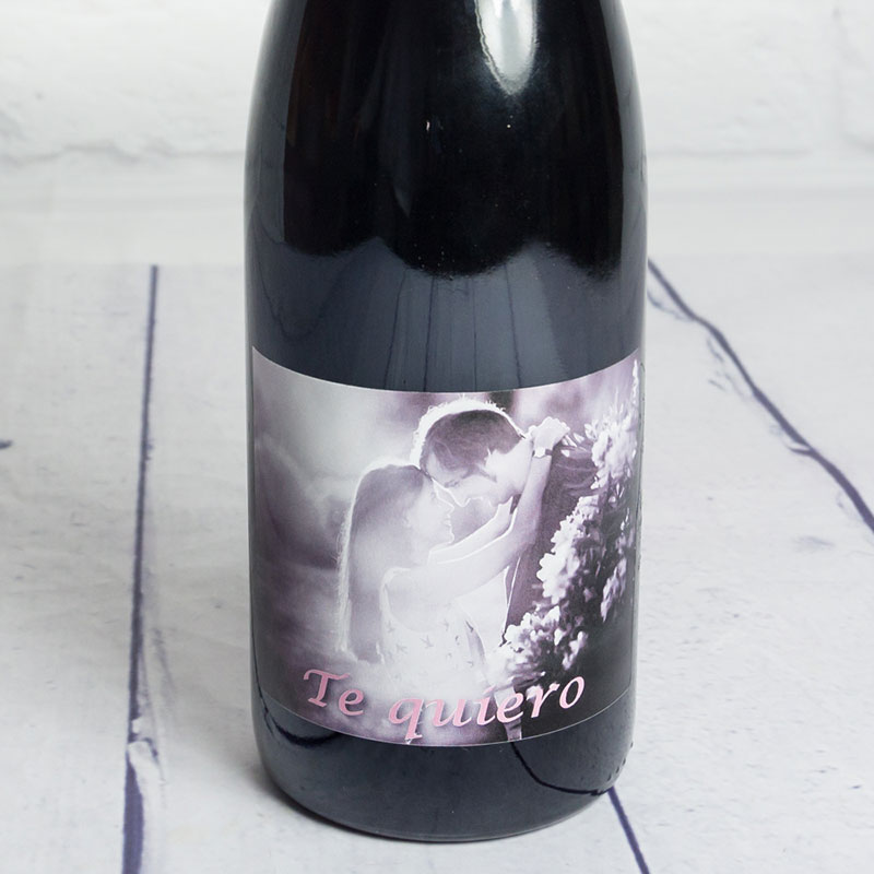 Regalos personalizados: Bebidas personalizadas: Botella de vino BIO personalizada con foto